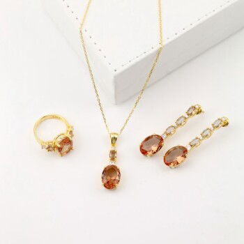 Zultanite Taşlı Altın Kaplama 925 Ayar Gümüş Takı Seti - 3