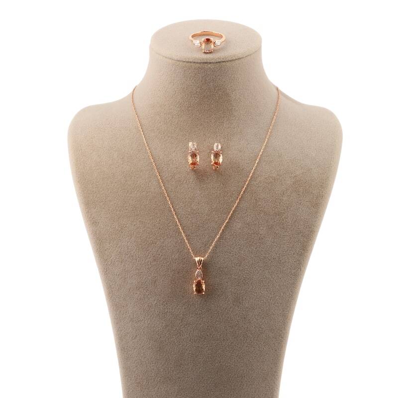 Zultanite Taşlı Rose Kaplama 925 Ayar Gümüş Takı Seti - 2