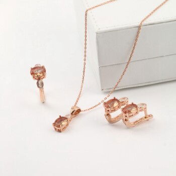 Zultanite Taşlı Rose Kaplama 925 Ayar Gümüş Takı Seti - 1