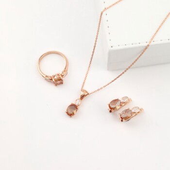 Zultanite Taşlı Rose Kaplama 925 Ayar Gümüş Takı Seti - 3